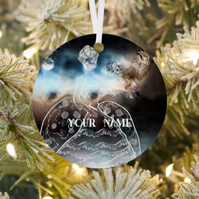 Night Owl and Lady Metal Tree Decoration (Insitu)