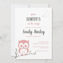 Night Owl Baby Girl Pink Shower Invitation