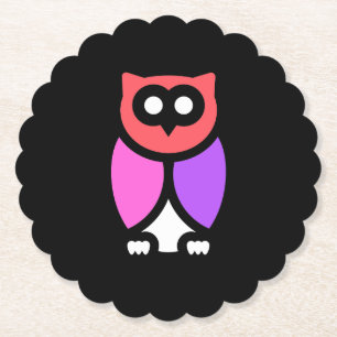 Night Owl, Beautiful Pink & Red, Abstract Pop Art Paper Coaster