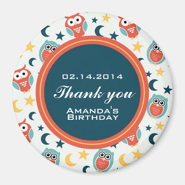 Night Owl Birthday Party Thank You Magnet (Front)