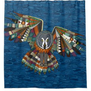 night owl blue shower curtain