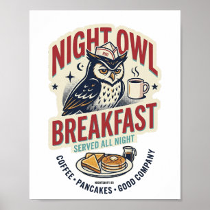 Night Owl Breakfast Retro 80s Matte Poster