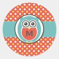 Night Owl Cartoon Monogram Stickers