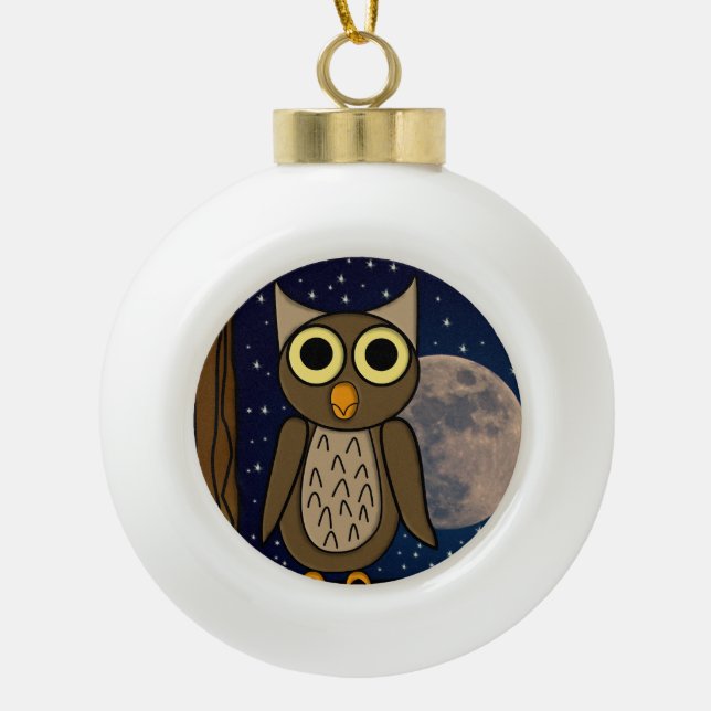 Night owl ceramic ball christmas ornament (Front)