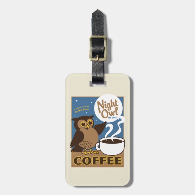 Night Owl Coffee Luggage Tag (Front Vertical)