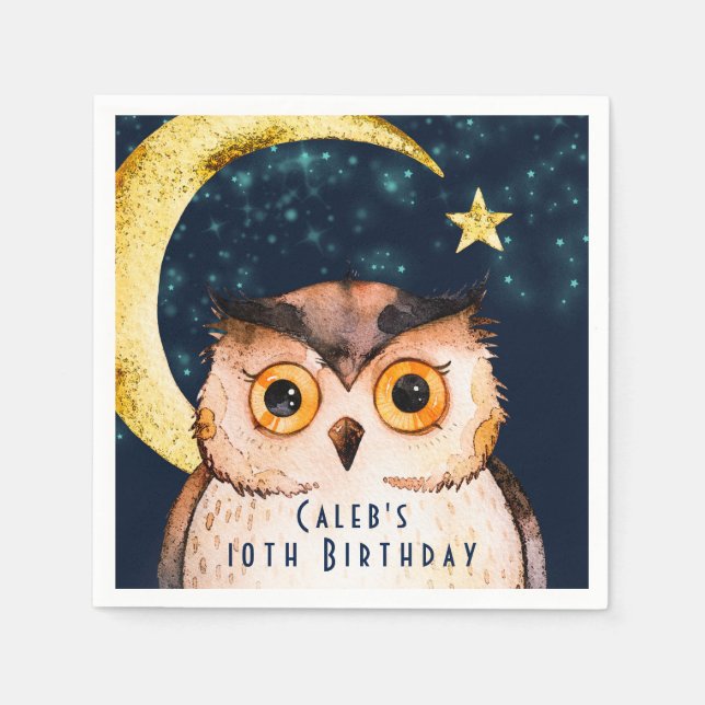 Night Owl Cute Sleepover Slumber Birthday Party Napkin (Front)