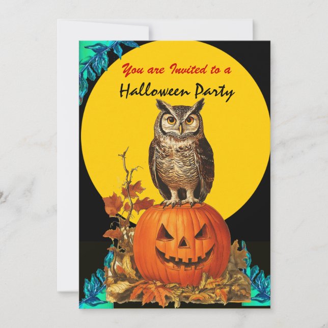 NIGHT OWL FULL MOON HALLOWEEN PARTY  INVITATION (Front)