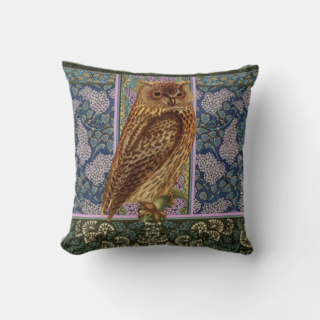 NIGHT OWL,LILACS AND LEAVES Art Nouveau Floral Cushion (Front)
