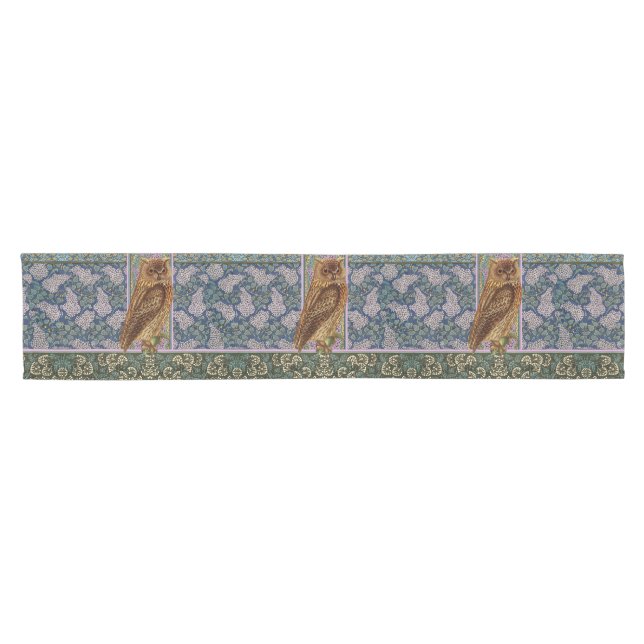 NIGHT OWL,LILACS AND LEAVES Art Nouveau Floral Short Table Runner (Horizontal)