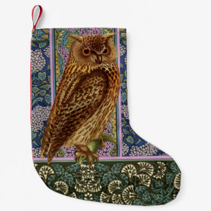 NIGHT OWL,LILACS AND LEAVES Art Nouveau Floral Small Christmas Stocking