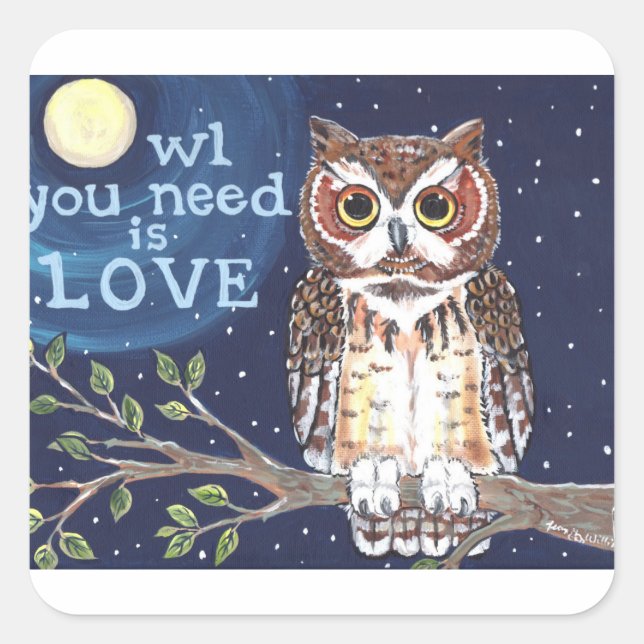 Night "Owl Love" Original Design Gift Wrap Square Sticker (Front)