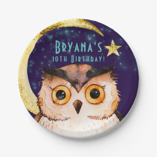 Night Owl Purple Sleepover Slumber Birthday Party Paper Plate