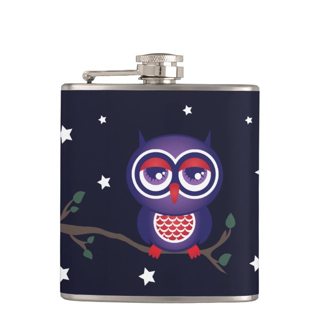 Night Owl Sitting on a Branch Flask (Front)