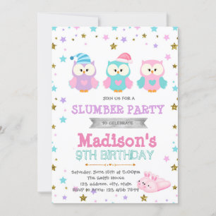 Night owl sleepover party birthday invitation