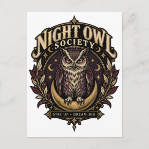 Night Owl Society Vintage Owl Moon Postcard