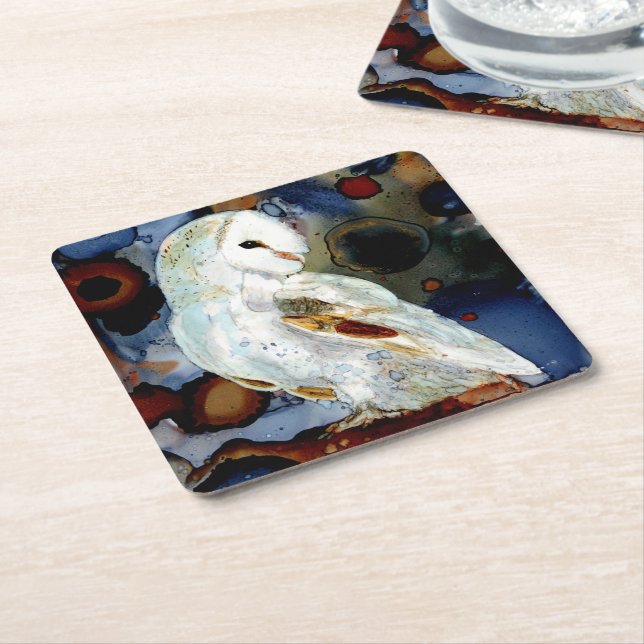 Night Owl Square Paper Coaster (Angled)