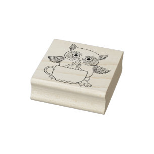 Night Owl with Coffee Cup Rubber Stamp