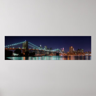 Night Panorama of Brooklyn Bridge Poster