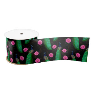 Night peacock garden satin ribbon