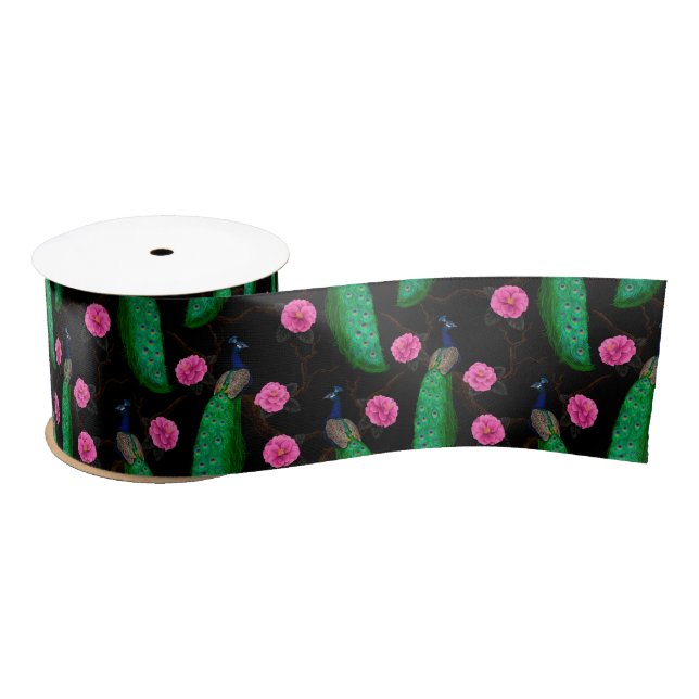 Night peacock garden satin ribbon (Spool)