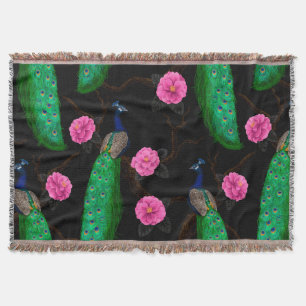 Night peacock garden throw blanket