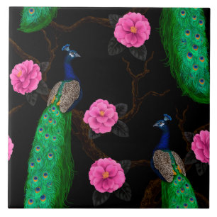 Night peacock garden tile