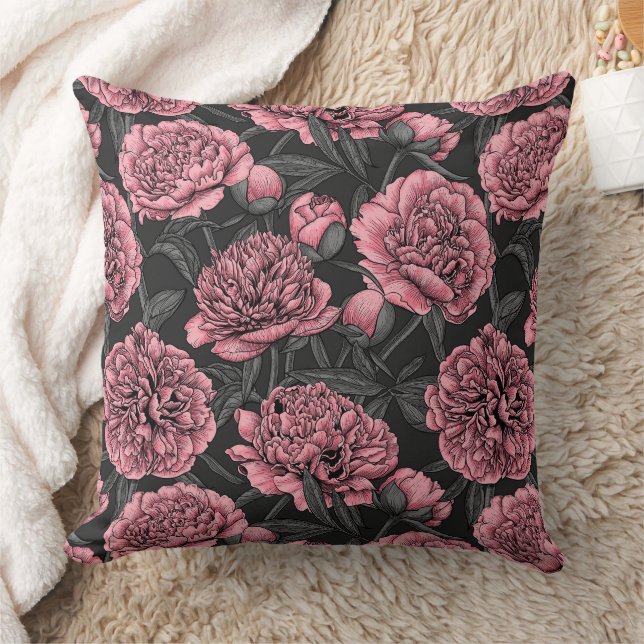 Night peony garden in pink and grey cushion (Blanket)
