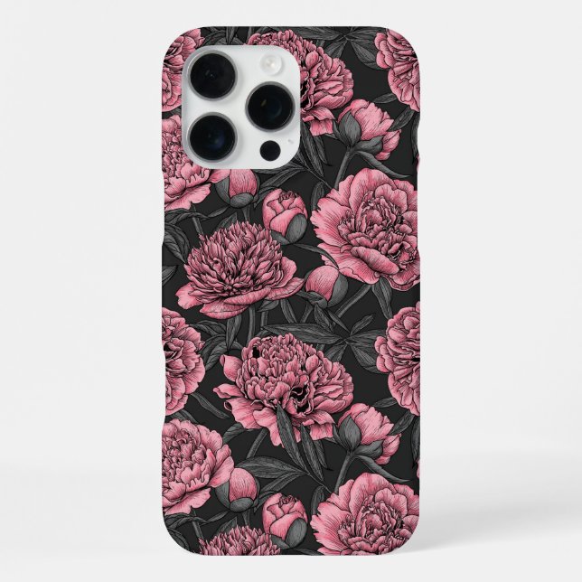 Night peony garden in pink and grey iPhone case (Back)