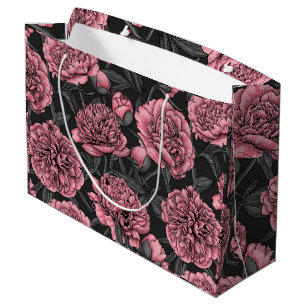 Night peony garden in pink and grey large gift bag