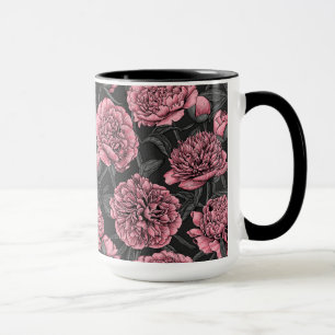 Night peony garden in pink and grey mug