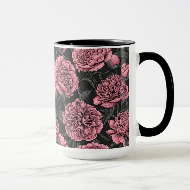 Night peony garden in pink and grey mug (Right)