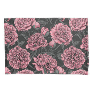 Night peony garden in pink and grey pillowcase
