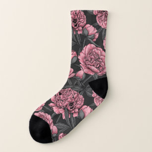 Night peony garden in pink and grey socks
