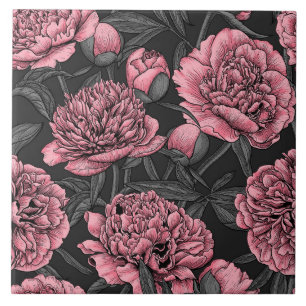 Night peony garden in pink and grey tile