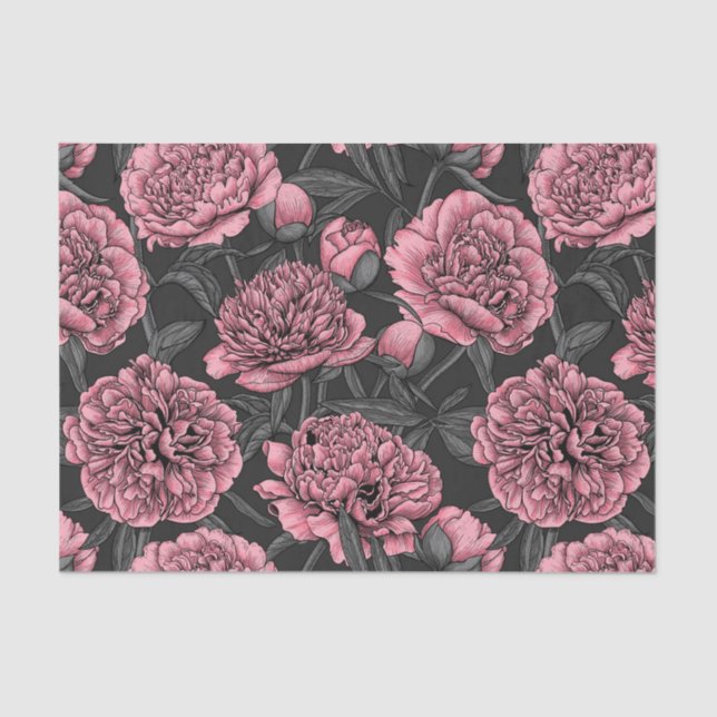 Night peony garden in pink and grey tissue paper (Front)