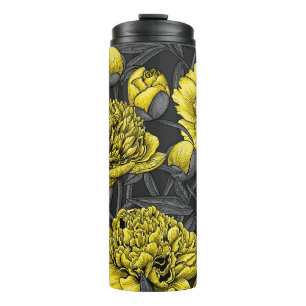 Night peony garden in yellow and gray thermal tumbler