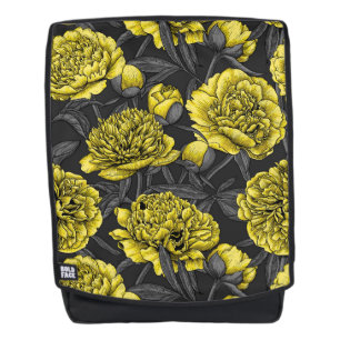 Night peony garden in yellow and grey backpack
