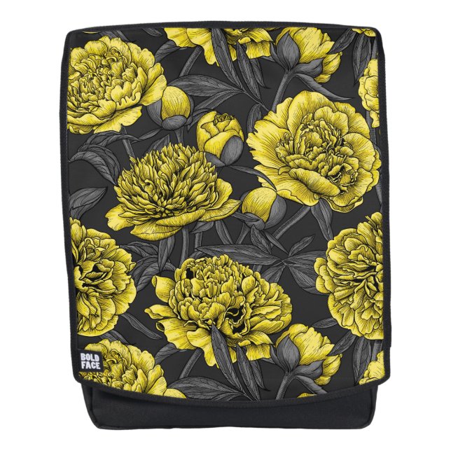 Night peony garden in yellow and grey backpack (Front)