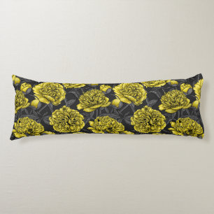 Night peony garden in yellow and grey body cushion