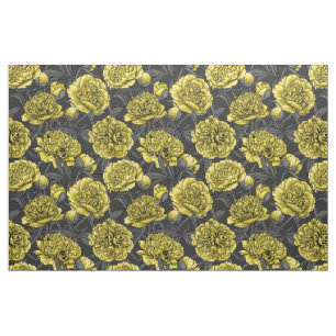 Night peony garden in yellow and grey fabric
