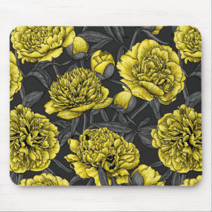 Night peony garden in yellow and grey mouse mat