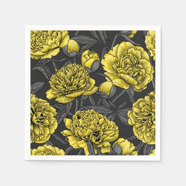 Night peony garden in yellow and grey napkin (Front)