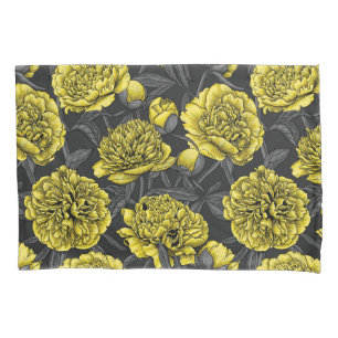 Night peony garden in yellow and grey pillowcase