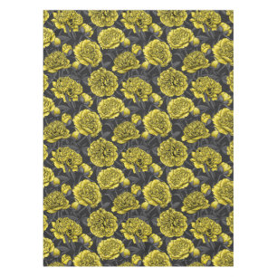 Night peony garden in yellow and grey tablecloth