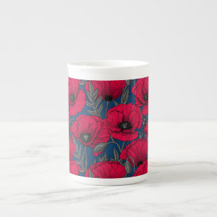 Night poppy garden bone china mug