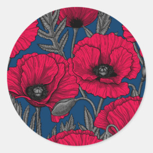 Night poppy garden classic round sticker