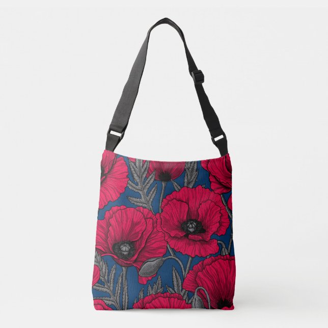 Night poppy garden crossbody bag (Front)