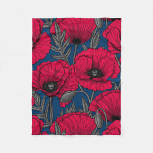 Night poppy garden fleece blanket