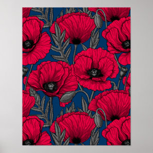 Night poppy garden poster