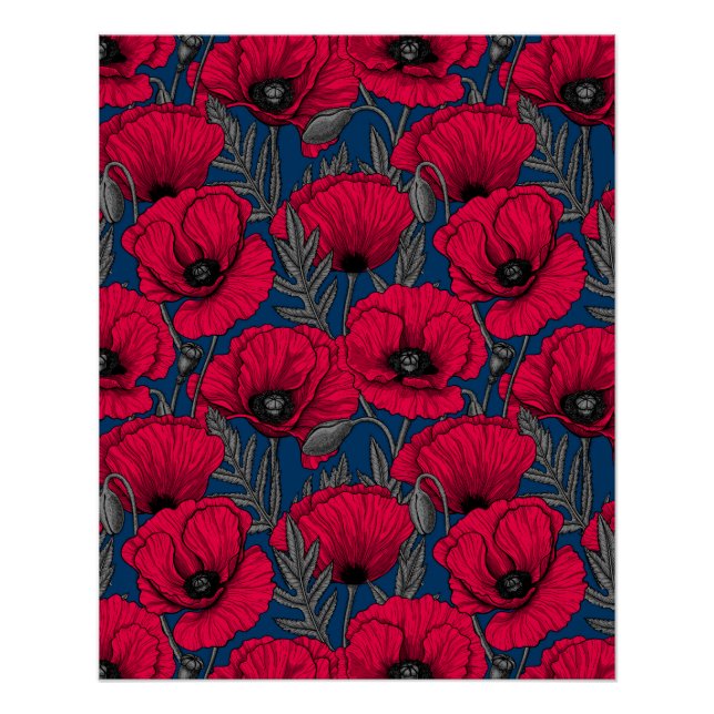 Night poppy garden poster (Front)